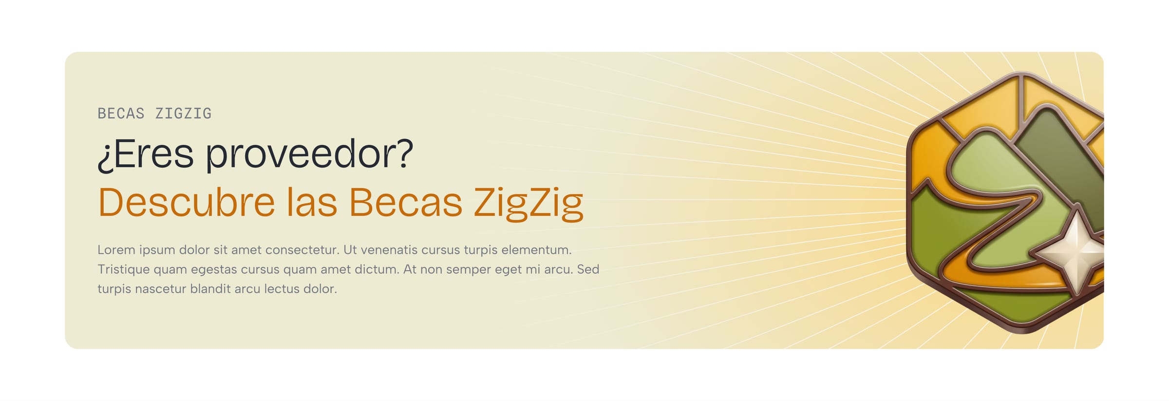 Banner del Home «¿Eres proveedor? Descubre las Becas ZigZig»: la misma insignia, ampliada, como reclamo para captar proveedores