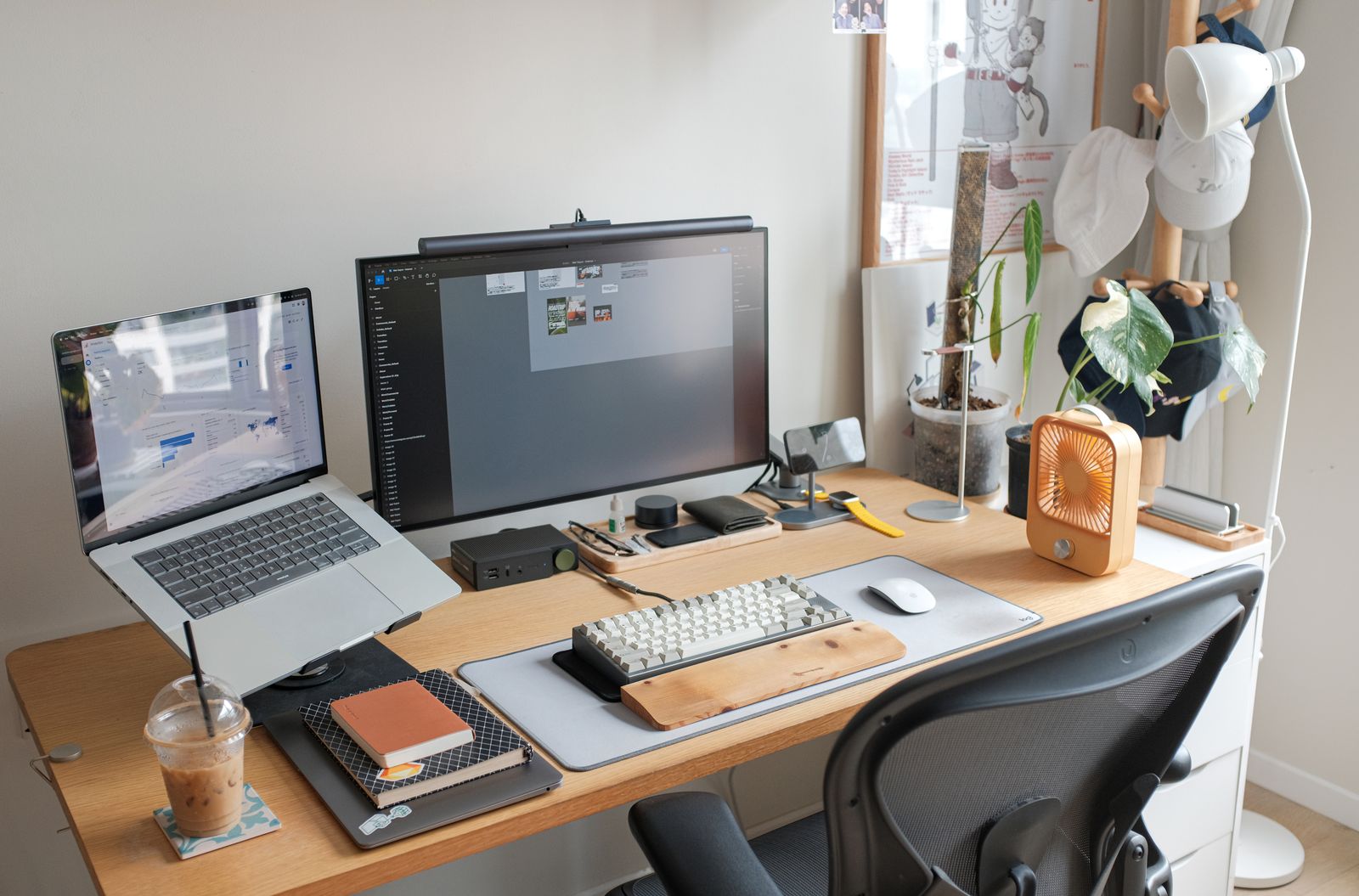 Design workspace with laptop and monitor